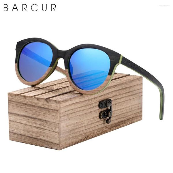 Occhiali da sole a barcur design naturale legno fashio gatto occhio donna polarizzato uomini occhiali da sole uv400 protezione