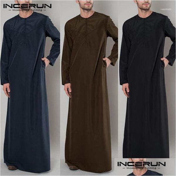 Abbigliamento etnico Incerun Arabo Islamico Caftano Uomini Cerniera Manica lunga Abiti di colore Abiti musulmani Abaya S Arabia Thobe Abito Caftano 2021 D Dht3L