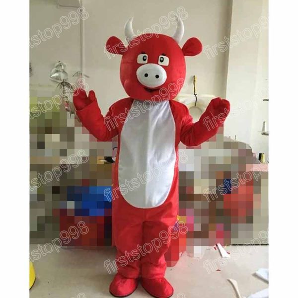 Halloween Red Cow Mascot Costume Cartoon Anime Tema Personagem unissex Adultos Tamanho Publicidade Props Festa de Natal de roupa ao ar livre Terno