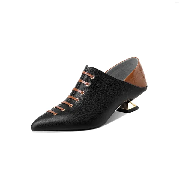 Scarpe eleganti Mstyle Décolleté in vera pelle con cerniera laterale Punta a punta Colori misti Tacco medio vino Comodo tacco fatto a mano per le donne