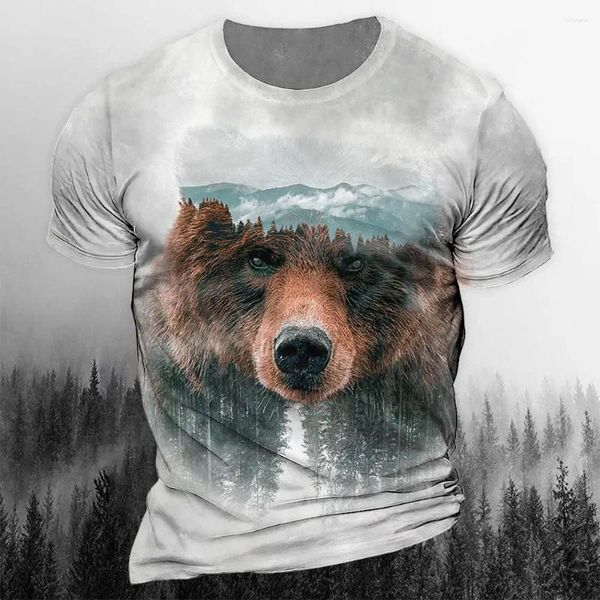 T-shirt da uomo Camicia estiva Harajuku Orso russo T-shirt da uomo allentata Stampa 3d Abbigliamento per animali selvatici Casual O-Collo T-shirt a maniche corte