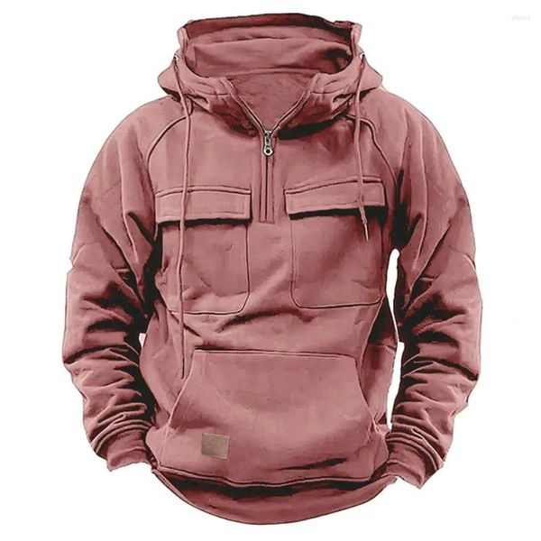 Hoodies masculinos casual com capuz outono inverno com cordão cor sólida grande remendo bolso elegante pulôver topo para homem elástico