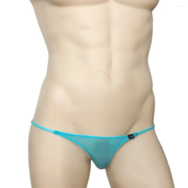 Underpants Ultra Low Cintura Men's Briefs Bikini Ice Silk Ultra-Fino Triângulo Calças Planas Apertadas Gay Slips Lingerie Cueca Calzoncillos