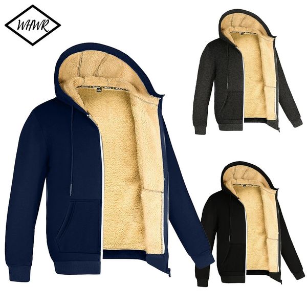 Moletom Com Capuz Masculino Moletons Inverno Lambswool Zipper Jaquetas De Lã De Alta Qualidade PlusSize Grosso Casaco Quente Cor Sólida Outwear Casaco Com Capuz Para Homens 231219