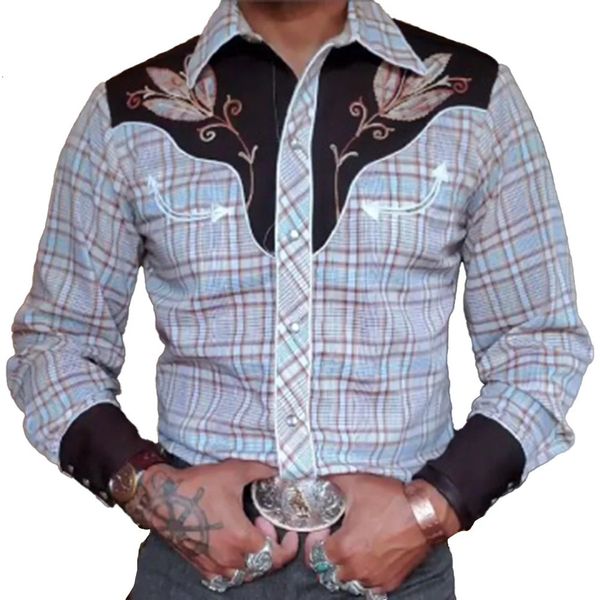 Camicie stile occidentale stampate retrò per uomo manica lunga decorativa slim fit casual camicia formale e camicetta da uomo top 231220