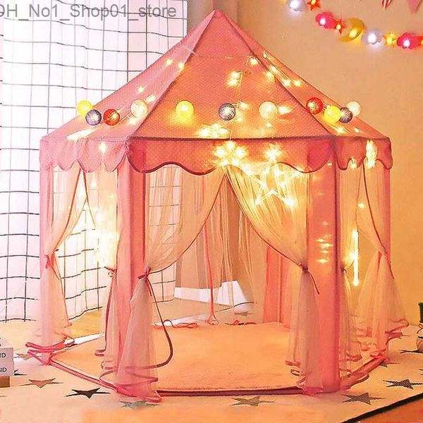 Tendas de brinquedo iluminação princesa rosa e azul castelo tendas portáteis crianças ao ar livre jogar tenda lodge crianças bolas piscina playhouse para o natal q231220