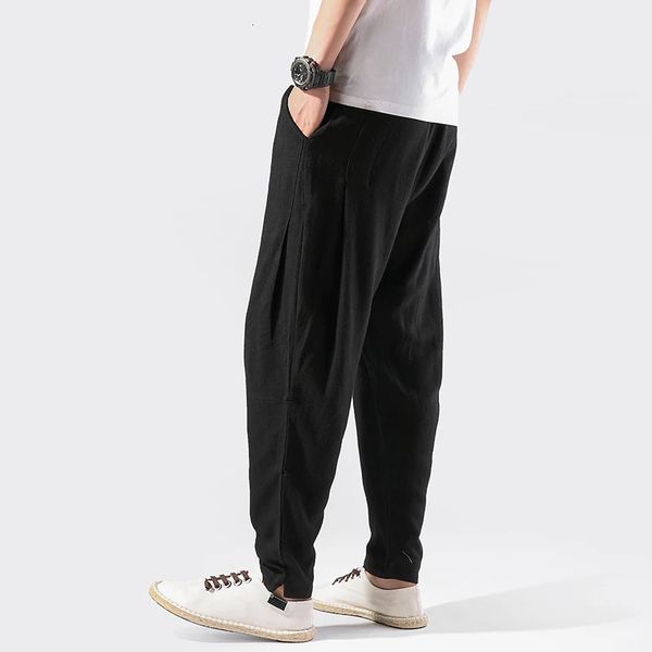 Calças de linho masculinas verão casual harem roupas de rua esportes tradicionais chineses retro calças pantalons homme 231220