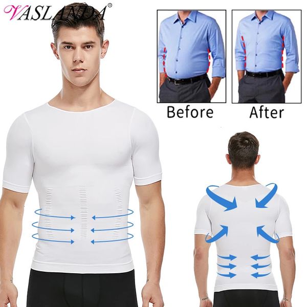 Uomo Body Shaper Tonificante T-shirt Dimagrante Shapewear Correttiva Postura Controllo della pancia Compressione Uomo Modellante Intimo Corsetto 231219