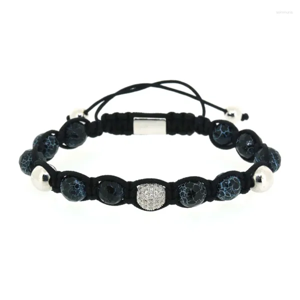 Braccialetti con ciondoli Pistola da 8 mm Colore nero argento Inserto in rame Modello blu Perlina in pietra Bracciale macramè regolabile con zirconi rotondi per uomo