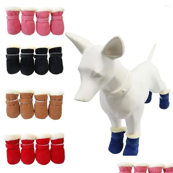 Cão vestuário inverno sapatos quentes para cães pequenos gatos lã antiderrapante botas de neve cachorrinho ao ar livre engrossar chihuahua yorkies suprimentos para animais de estimação drop dhsxt