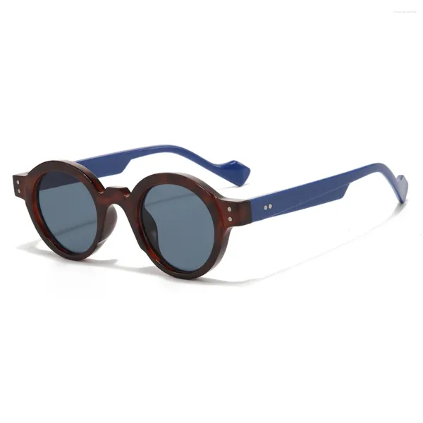 Óculos de sol homens redondos punk dupla cor tons uv400 retro decoração de mulheres tendências de sol com lentes transparentes quadro