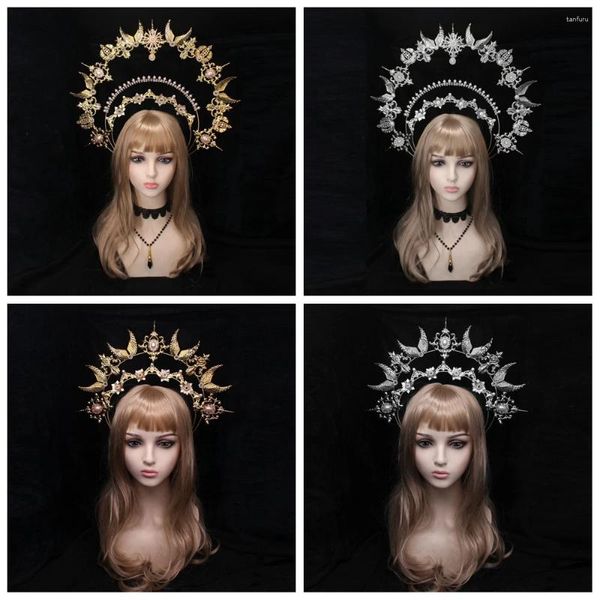 Articoli per feste Lolita Halo Crown Fascia per capelli Barocco Vintage Copricapo gotico Donne Ragazze Vergine Maria Diademi Accessori per la testa