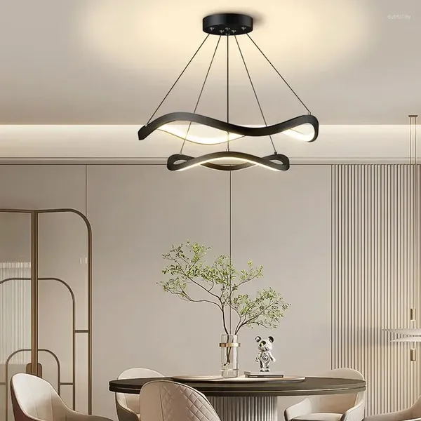 Lustres modernos LED candelabro remoto escurecimento simples preto branco luzes sala de estar sala de jantar quarto hall pingente lâmpadas iluminação interior