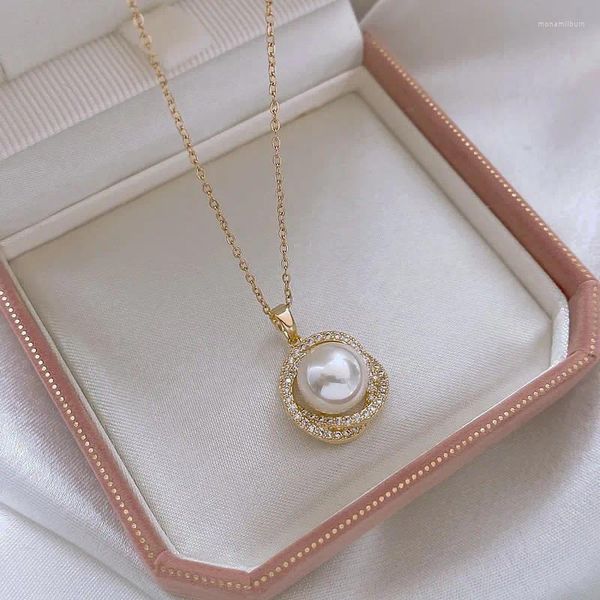 Ожерелья с подвесками в корейском стиле, элегантное циркониевое спиральное ожерелье с имитацией жемчуга на ключице для женщин, модные металлические украшения с милыми кристаллами