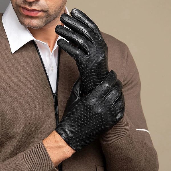 Herren echte Schaffell Lederhandschuhe Winter warmer Touchscreen SMS -Kaschmir -Fahrradhandschuhe 231220