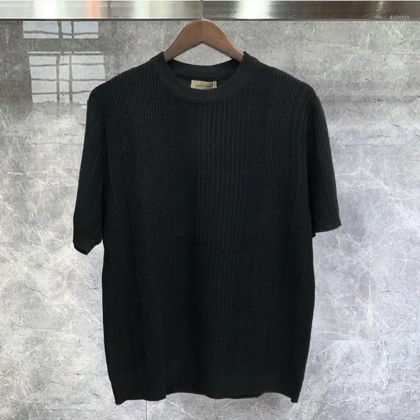 Camisas masculinas 2023 coreano camisa masculina camiseta homme preto cor sólida topo de malha de manga curta camiseta homens verão streetwear