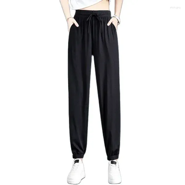 Calças femininas gelo seda harem verão fino 2023 casual versão coreana solta esportes bloomers baggy sweatpants roupas