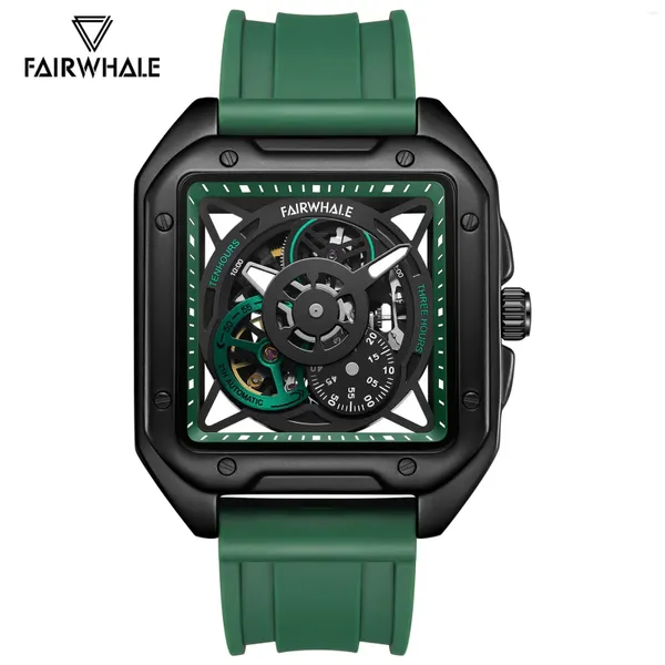 Relógios de pulso Verde Esportes Relógio Automático para Homens Luminosos Mãos Luxo Esqueleto Mecânico Relógios Moda Silicone Strap Mark Fairwhale