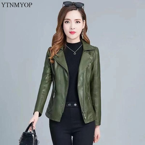 YTNMYOP 2023 Mulheres Jackets de couro 5xl Exército Green Casas Faux Caso Feminino Casual Casual Casual 231220