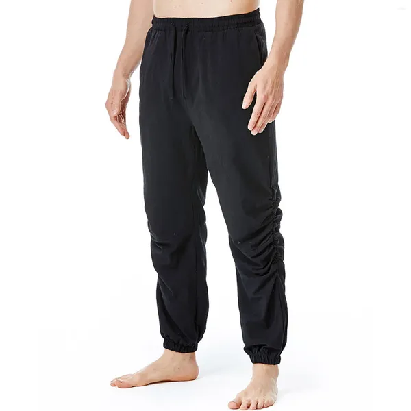 Calças masculinas casual cordão elástico cintura jogger yoga banda antiderrapante masculino relaxado ajuste lixívia para homem