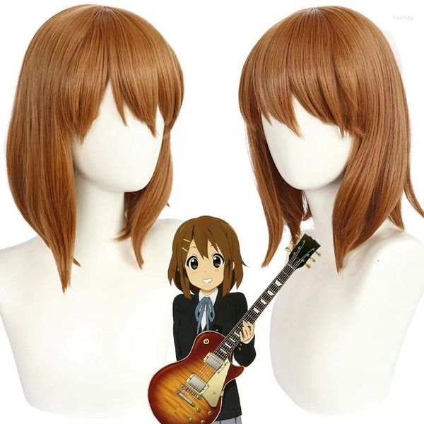 Artigos para festas K-ON! Hirasawa Yui Cosplay Peruca Marrom Perucas Resistentes ao Calor Cabelo Feminino Bonito Anime Cap