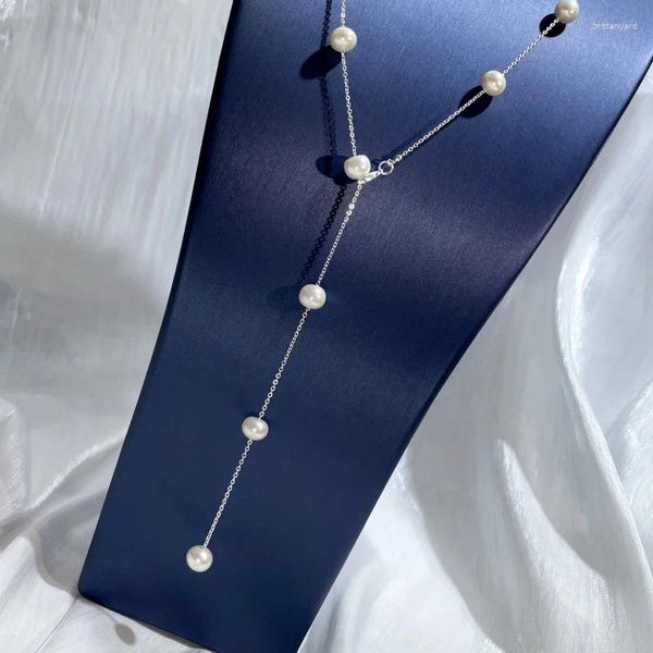 Ожерелья с подвесками, ожерелье из звездного натурального пресноводного жемчуга, длинная регулируемая цепочка для свитера