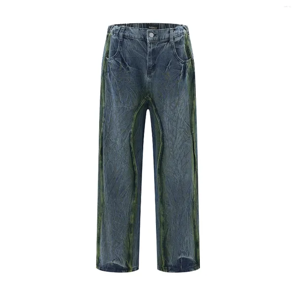 Jeans da uomo Hip Hop Vernice spazzolata Ondulazione dell'acqua Vintage lavato Distressed Y2k Jean Baggy Uomo Alla moda Macchiato Inchiostro Gamba dritta Denim