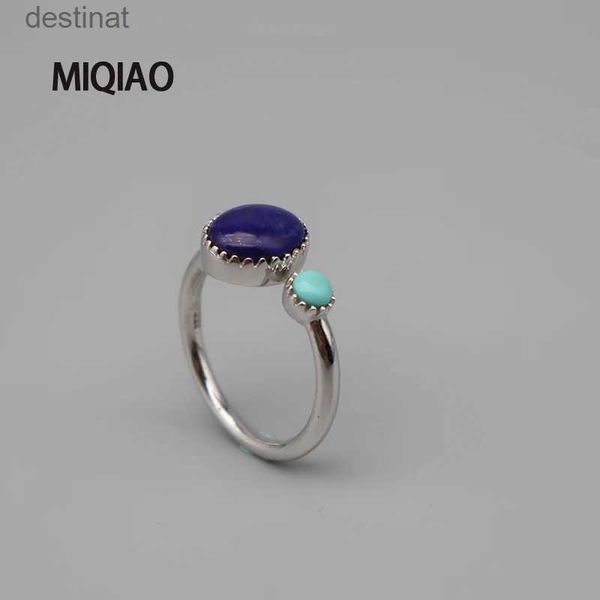 Anello solitario MIQIAO Nuovi anelli da donna con pietre Lapislazzuli naturali Argento sterling 925 sulle dita Gioielli di moda ovali rotondi geometriciL231220