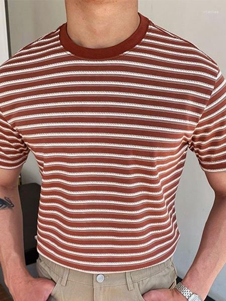 Herren-T-Shirts, trendiger europäischer und amerikanischer Stil, großer, rot gestreifter Kurzarmpullover
