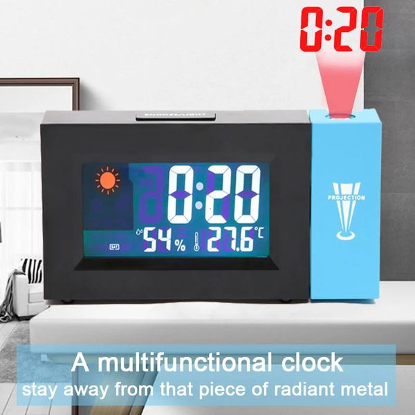 Sveglia con proiezione vocale Proiettore intelligente digitale LED Snooze Sveglie Previsioni meteo elettroniche Sveglia Orologi da tavolo 231220