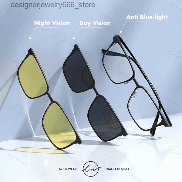 Sonnenbrille Mode Rahmen LM Magnetische Männer Frauen 3 in 1 Polaroid Clip auf Sonnenbrille Rahmen Computer Brillen Anti Blau licht Q231219