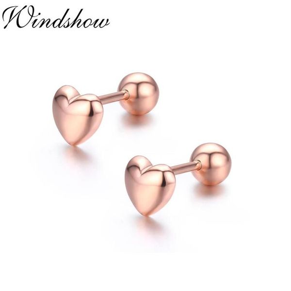 Carino argento sterling 925 oro rosa colore pesca cuore amore vite posteriore orecchini per le donne ragazze bambini gioielli per bambini Aretes175s