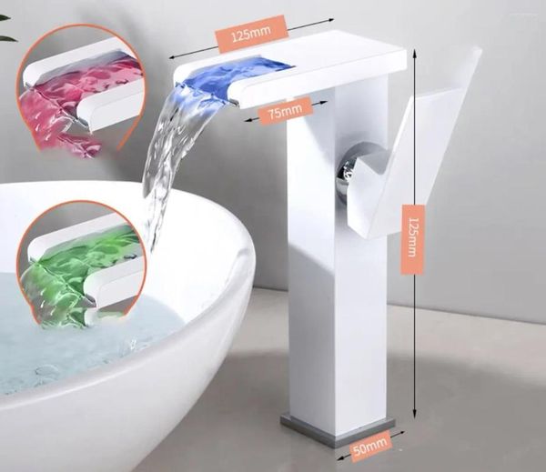 Rubinetti per lavandino del bagno Rubinetto a cascata in acciaio inossidabile a LED e miscelatore che cambia colore freddo Mobile per lavabo quadrato