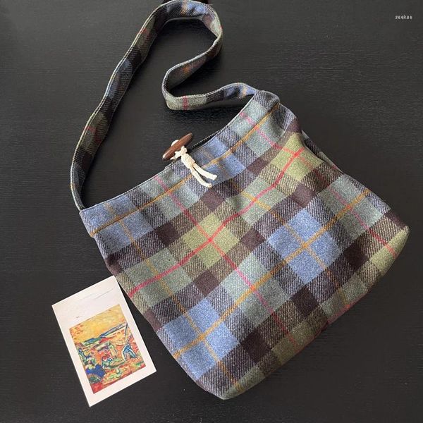 Abendtaschen Retro Plaid Damen Schulter Große Kapazität Weibliche Woll Umhängetasche Vintage Design Casual Tote Mädchen Buch Handtaschen