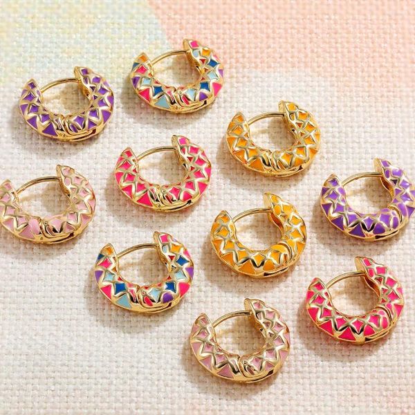 Boucles d'oreilles créoles colorées pour femmes, Vintage, fleur en émail, petite boucle d'oreille Huggie, boucle d'oreille coréenne, bijoux cadeaux féminins