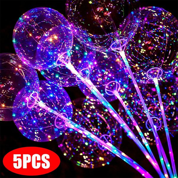 5 шт. мигающие светодиодные воздушные шары Бобо с палочками, светящиеся принадлежности, светящиеся пузырьки для свадьбы, дня рождения, фестиваля, декор 231220