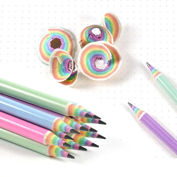 Crayon 12pcsbox HB Schwarzes Blei Rainbow Paper Bleistift Set Kinderschreiben und Malmalerei Kinder Skizze Comic Pen School Briefpapiergeschenk 231219