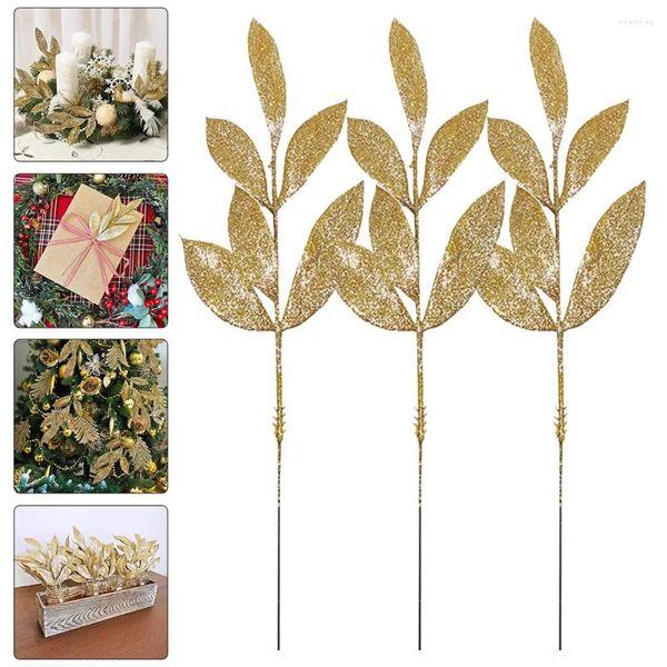 Fiori decorativi foglie glitter natalizie foglie artificiali a foglia di foglia spray gelt ghitms ghitms ghirings