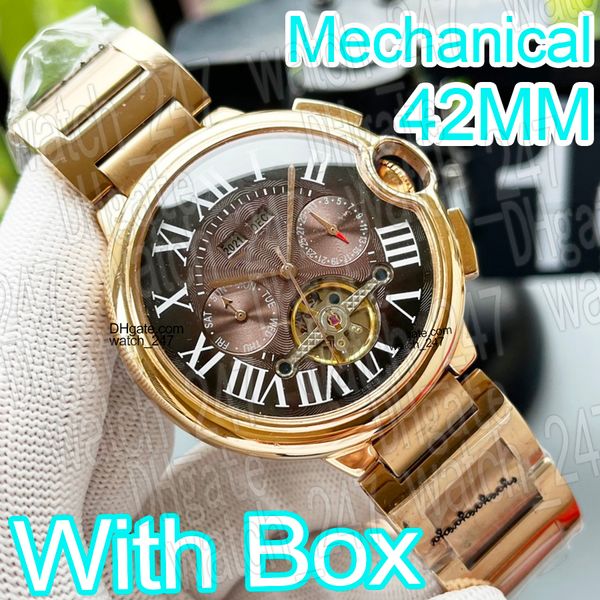 Relógio masculino de luxo relógio designer de alta qualidade calendário ano mês data 42mm relógio automático 316 pulseira de couro de bezerro de aço inoxidável vidro mineral superclone com caixa