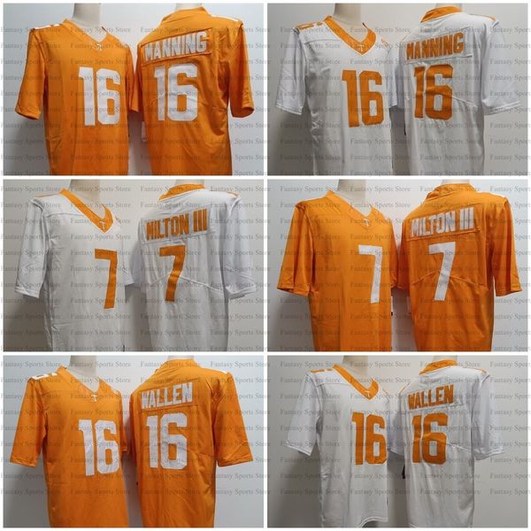 16 Maglia da calcio Peyton Manning 7 Joe Milton III Maglie cucite da uomo arancione bianco Wallen Nuovo