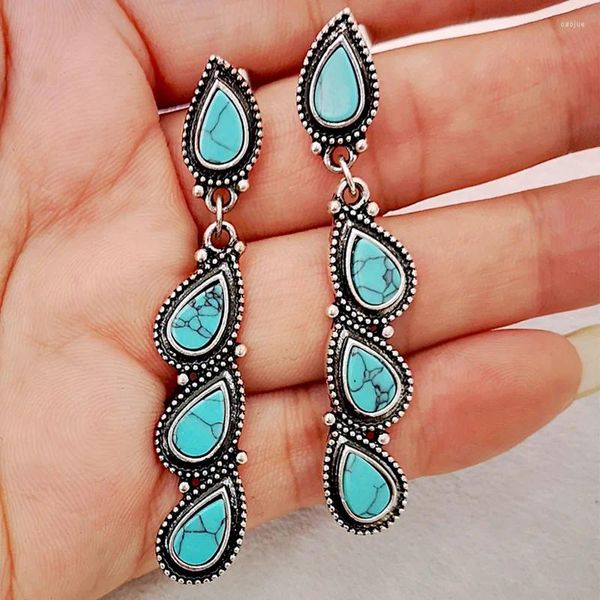 Halskette Ohrringe Set Vintage Türkise Baumeln Für Frauen Ethnische Antike Wassertropfen Lange Ohrringe Boho Modeschmuck Bijioux Geschenk