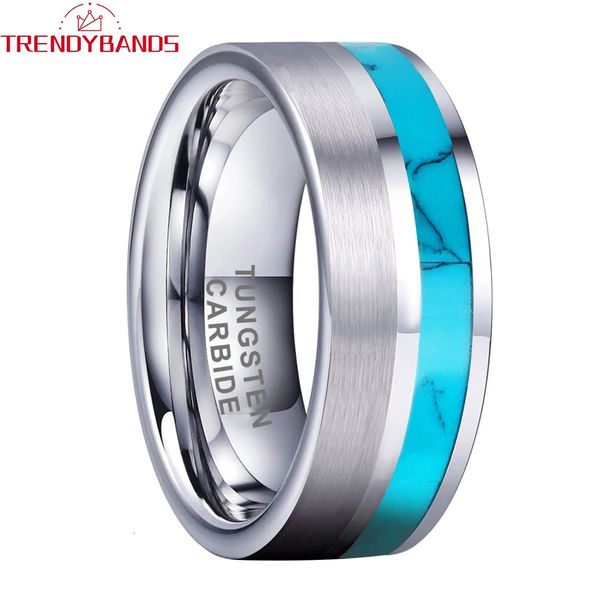 Bandringe 8mm Ringe für Frauen Männer Mode Schmuck Tungsten Carbide Engagement Ehering Band Flat Shell Inlay Polished Shiny Comfort Fit 231219