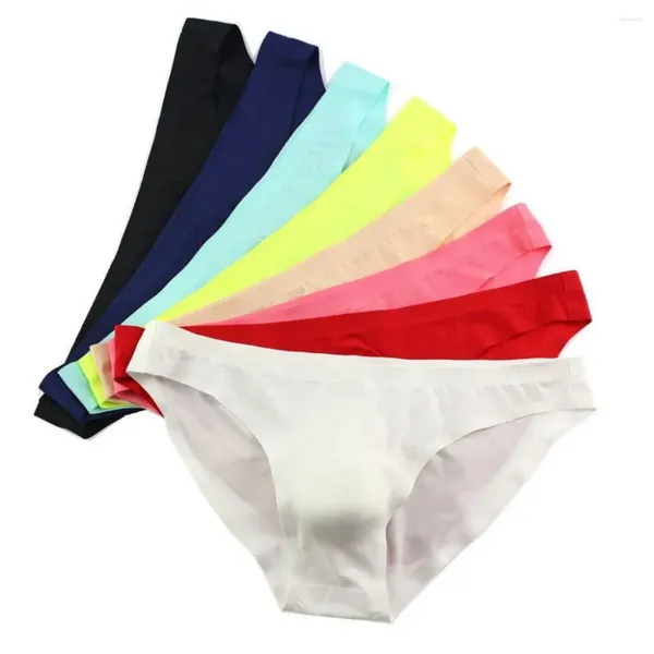 Mutande Intimo sexy per uomo Slip in seta tinta unita senza traccia Triangolo traspirante Mesh Vita bassa Multicolor