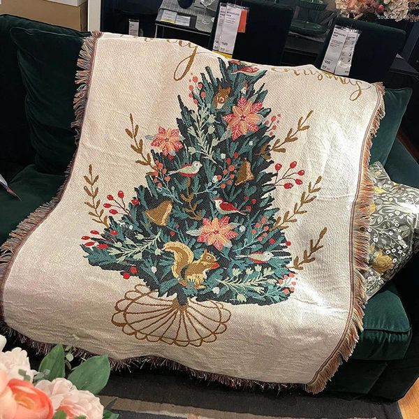 Cobertores Anos Presentes Cobertor com Borla Linha de Árvore de Natal Lance Capa de Cadeira Macia Cama Xmas Tapeçaria Decoração para Casa