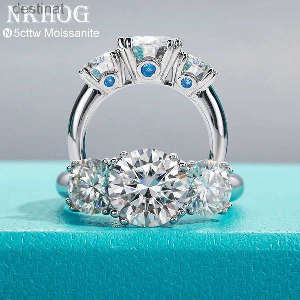 Solitaire Ring nkhog 3 pedras 5ct anéis de moissanita para mulheres Casamento de noivado 925 Sterling Silver Ring D Color VVS Lab