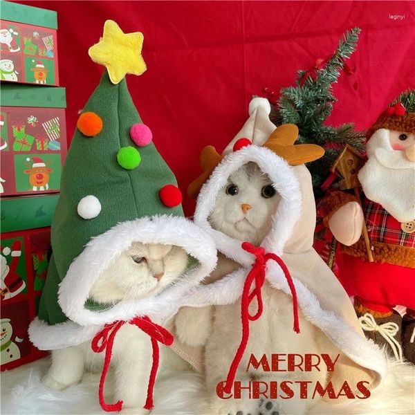 Trajes de gato Traje de inverno Santa Cosplay Engraçado Cão Transformado Animal de Estimação Capa de Natal Vestir Roupas Lenço Vermelho Manto Adereços Decoração