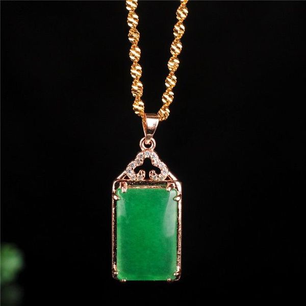 Ciondolo in giada verde naturale Myanmar con collane in argento sterling 925 con pendenti in oro rosa aggiungi collana di giada con catena di giada2754