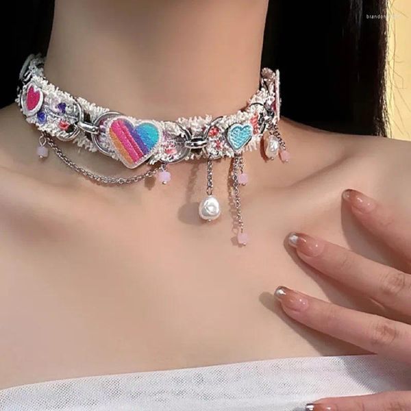 Choker Bunte Liebe Herz Plüsch Quaste Perlen Halskette Für Frauen Süße Kühle Y2k Ästhetischen Kragen Kette Harajuku Trendy Schmuck