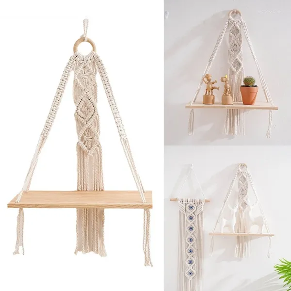 Armazenamento de cozinha estilo simples boêmio tapeçaria macrames planta cabides suporte com exibição madeira para decoração casa
