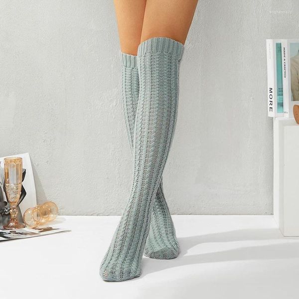 Женские носки, зимние теплые вязаные длинные однотонные сапоги выше колена, гетры